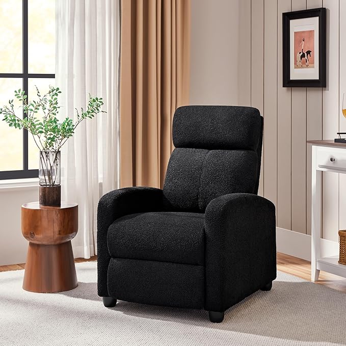 Yaheetech Boucle Recliner Chair Single Sofa Home Theater Seating Adjustable Modern Single Reclining Chair for Living Room Bedroom Home Theater Black
