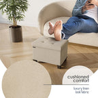 Storage Ottoman Cube with Small Bin, 16-in Square Ottoman with Storage for Living Room and Bedroom, Small Ottomans Foot Rest, Fabric Foot Stools Ottomans Max 330lbs, Beige