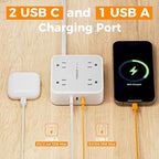 TESSAN Surge Protector Power Strip, 5 Ft Flat Plug Extension Cord with 3 USB (2 USB C) 8 Outlets, 1250W, 900J Protection, 3 Sided Outlet Extender with Power Switch for Office, Dorm Room, Grey