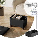 Storage Ottoman Cube with Small Bin, 16-in Square Ottoman with Storage for Living Room and Bedroom, Small Ottomans Foot Rest, Leather Foot Stools Ottomans Max 330lbs, Black