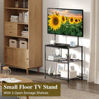 23 Inch to 50 Inch Floor Small Corner TV Stand with Storage Shelves for Living Room Bedroom, Universal Floor Television Stands with Mount, Farmhouse Black TV Table Desk Shelf for Small Spaces
