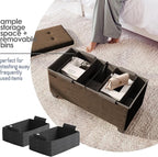 Storage Ottoman Bench with Bins, 30-in Storage Bench for Bedroom End of Bed, Folding Foot Rest Ottoman for Living Room Max 660lbs, Velvet Ottomans, Brown