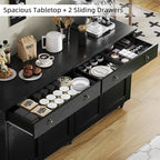 4 EVER WINNER Buffet Cabinet with Storage, 55" Black Sideboard Buffet Cabinet with Drawers and Doors, Coffee Bar for Dining Room