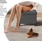 Storage Ottoman Cube with Small Bin, 16-in Square Ottoman with Storage for Living Room and Bedroom, Small Ottomans Foot Rest, Leather Foot Stools Ottomans Max 330lbs, Grey