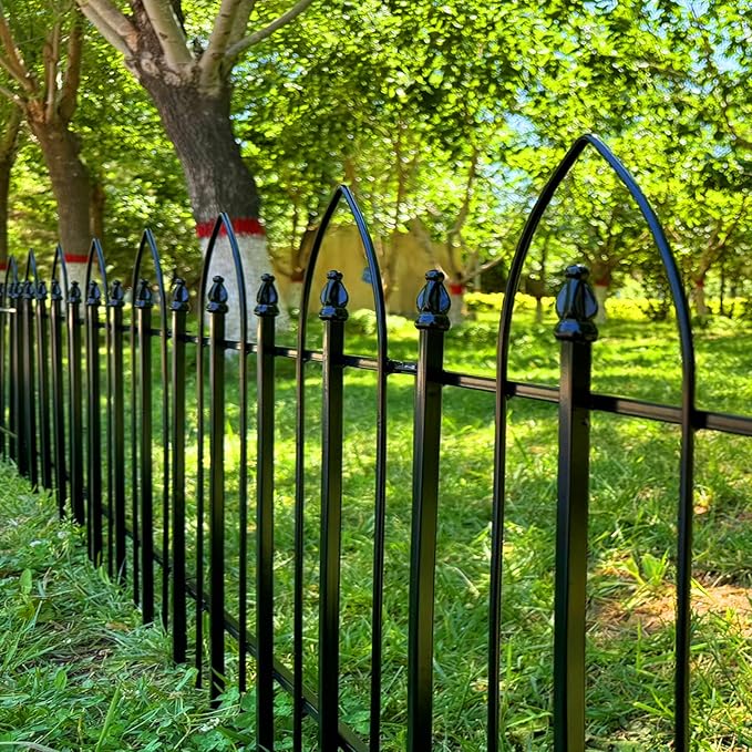 Garden Fence 24" H x 24" W (5 Panels, Total 10 ft), Metal Fence Decorative Border Fence, Rustproof Landscape Fencing for Dog, Flower Bed, Yard, Patio, Animal Barrier