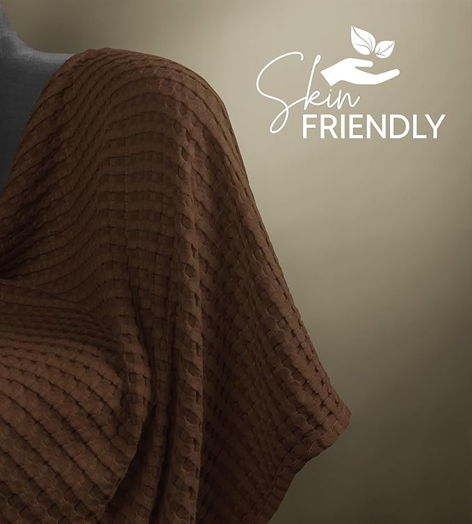 Utopia Bedding Brown 100% Cotton Waffle Blanket 300 GSM [Queen - 90x90 Inch] Soft Lightweight Breathable Bed Blanket for All Season