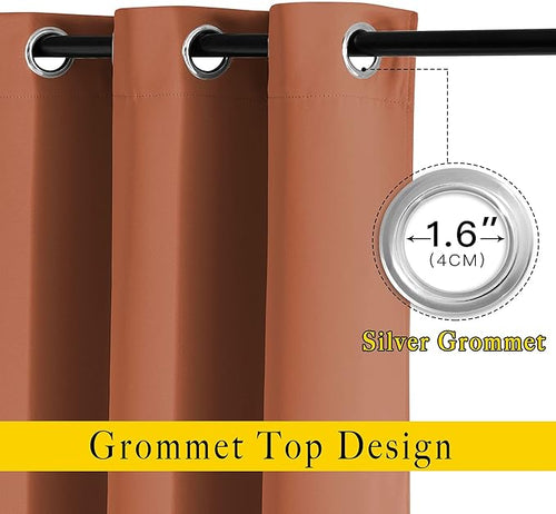 NICETOWN Blackout Room Divider Curtains 118 inches Long, Grommet Thermal Window Treatments Sound Reducing Drapes for Sliding Glass Door, Burnt Orange, W66 x L118, 2 Pieces