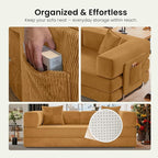 78.8" Convertible Futon Sofa Bed,Corduroy Futon Couch with Storage Pocket,Folding Pull Out Sofa,No Assembly Boneless Couch for Living Room,Yellow