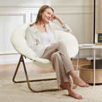 DUMOS Comfy Saucer Chair, Faux Fur Lounge Seasting XL Circle Chair for Bedroom, Dorm & Gaming, Foldable Fashion Accent Seat for Small Spaces, Folding Moon/Mushroom/Round Oversized Style