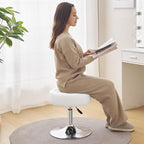 Furniliving PU Leather Makeup Ottoman Stool, 16.5" to 20.5" Height Adjustable Swivel Vanity Stool Round Ottoman Chair for Living Room Bedroom Entryway, IvoryWhite