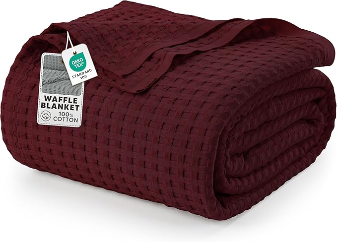 Utopia Bedding Burgundy 100% Cotton Waffle Blanket 300 GSM [King - 90x108 Inch] Soft Lightweight Breathable Bed Blanket for All Season