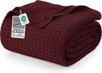 Utopia Bedding Burgundy 100% Cotton Waffle Blanket 300 GSM [Queen - 90x90 Inch] Soft Lightweight Breathable Bed Blanket for All Season