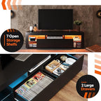 WLIVE 63 inch TV Stand for 50 55 60 65 70 75 Inch TVs, Modern Entertainment Center with LED Lights & 2 Large Storage Drawers, TV Console Gaming Media Television Stands for Living Room, Bedroom(Black)