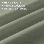H.VERSAILTEX Linen Curtains 100% Blackout Curtains for Bedroom 96 inch Long Full Light Blocking Nature Linen Blended Window Curtains for Living Room Nickel Grommet (2 Panels, Heathered Dried Sage)