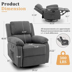 Recliner Chair, 360 Swivel Rocker Chair for Adults, Small Rocking Recliner for Small Spaces, Upholstered Fabric Glider Recliner Nursery (Swivel Rocker Recliner, Grey)