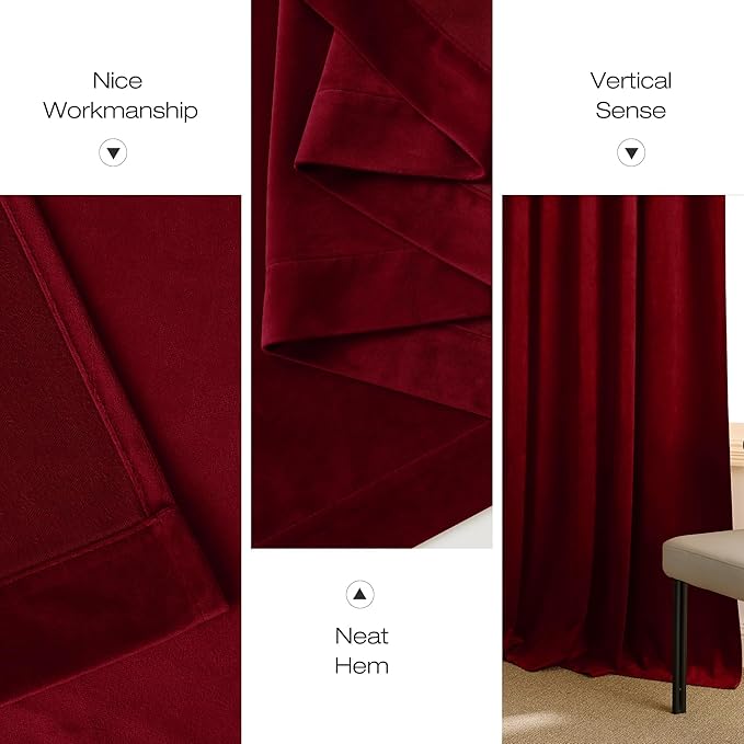 NICETOWN 144 inch Long Red Velvet Curtains and Drapes, Extra Long Elegant Wall Backdrop Drapes for Holiday Season Home Decoration (Set of 2, Rod Pocket Design, 52" Wide)