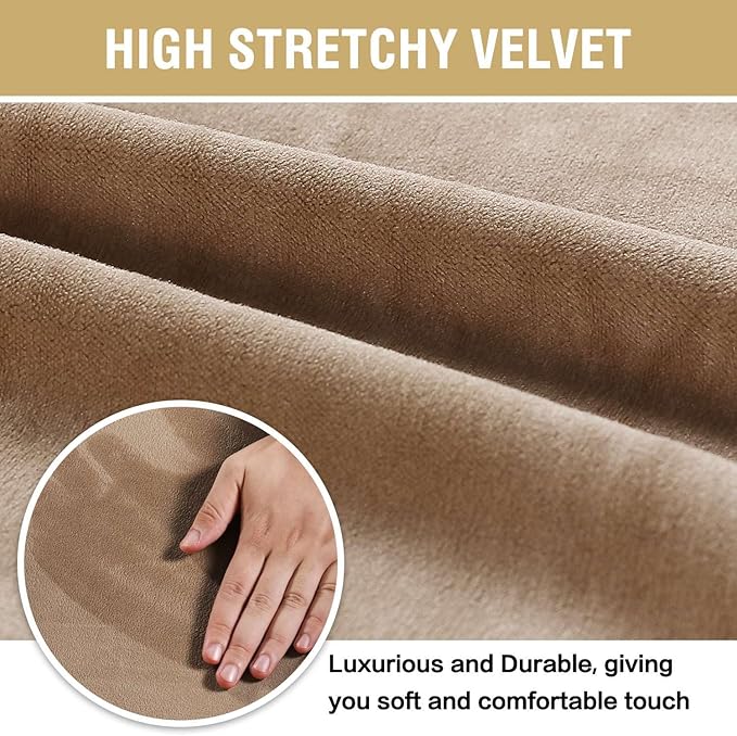 H.VERSAILTEX Velvet Dining Chair Covers Stretch Chair Covers for Dining Room Set of 6 Parson Chair Slipcovers Chair Protectors Covers Dining, Soft Thick Solid Velvet Fabric Washable, Camel