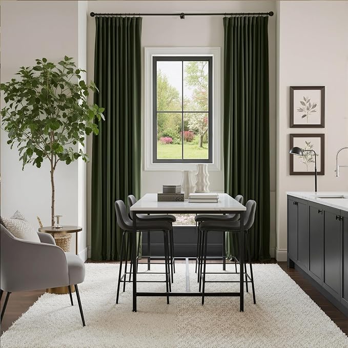 NICETOWN Olive Green 90 inch Long Velvet Curtains for Bedroom 2 Panels, Thermal Insulated Room Darkening Heavy Duty Velvet Drapes for Living Room, Privacy Protection Window Treatment, W52 x L90