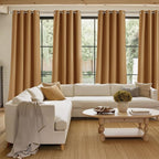 NICETOWN Faux Linen Gold Brown Blackout Curtains 84 inches Long for Living Room - Privacy Panels for Bedroom, Modern Farmhouse Style Easy Care Grommet Top, 2 Panels, W52 by L84