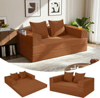 COMAX Futon Sofa Bed, 4‑in‑1 Convertible Sofa Bed, Folding Boneless Couches for Living Room, Fold Out Small Foldable Loveseat Floor Sleeper Comfy Mattress Lounge Space‑Saving, Orange