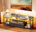 Huuger TV Stand for 55 60 Inch TV, Entertainment Center with Power Outlets and LED Lights, 54 Inch TV Console for Living Room, Media Console with Drawers and Shelves, Grey, 8778HC