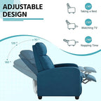 Yaheetech Fabric Recliner Sofa Modern Single Recliner Sofa Home Theater Seating with Thick Seat Cushion, Backrest and Pocket Spring, Blue