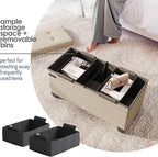Storage Ottoman Bench with Bins, 30-in Storage Bench for Bedroom End of Bed, Folding Foot Rest Ottoman for Living Room Max 660lbs, Velvet Ottomans, Beige