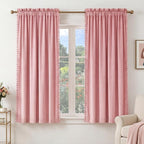NICETOWN Blush Pink Short Velvet Curtains with Cute Pom-Pom Trim for Nursery 63 inch Long – Luxury Room Darkening Drapes Light Filtering Window Treatment for Girls, 52" W x 63" L, 2 Panels