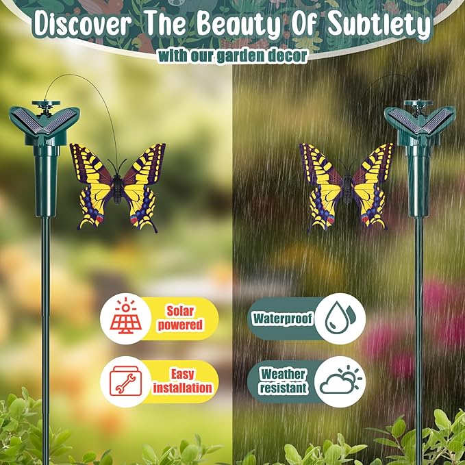 3 Pcs Solar Flying Moving Fluttering Waterproof Garden Stakes Decorations for Home Yard Pathway Garden Landscape Christmas Outdoor Indoor Centerpieces Gift Decorations (Butterfly)