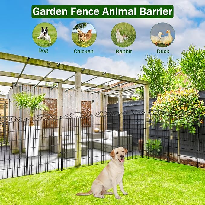 Decorative Garden Fence 6 Panel - 42in H x 13.26 ft L, No Dig Rustproof Metal Tall Animal Barrier for Dogs Rabbits, Outdoor Border for Yard, Patio, and Flower Beds