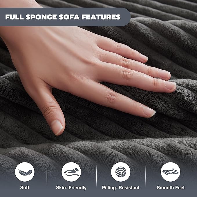Cloud Sectional Sofa, Boneless Couch for Living Room, Modular Sectional Sofa with Deep Seat, Fluffy L-Shaped Comfy Couch with Right-Facing Chaise, No Assembly Required, Grey