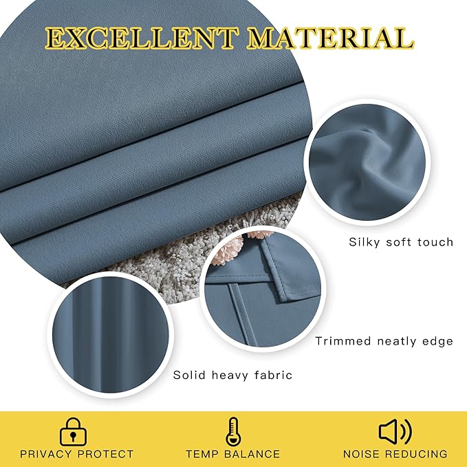 NICETOWN Smoky Blue Blackout Curtains 102 inches Long, Grommet Thermal Insulated Solid Room Darkening Window Treatments Sound Reducing for Living Room, W46 x L102, Set of 2