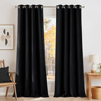 NICETOWN Faux Linen Black Blackout Curtains 84 inches Long for Living Room - Privacy Panels for Bedroom, Modern Farmhouse Style Easy Care Grommet Top, 2 Panels, W52 by L84