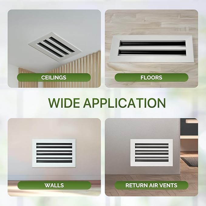 Modern Air Vent Cover 10x4 (Duct Opening) - Decorative Black Aluminum Linear Slot Diffuser for Wall, Ceiling, Floor Register - Quiet Operation HVAC Grille for Home with Adjustable Airflow