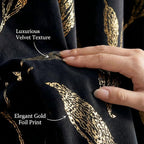 NICETOWN Black Velvet Curtains 2 Panels with Gold Foil Leaf Print – Modern Glam Black and Gold Drapes for Living Room, Luxury Room Darkening Window Treatments for Bedroom & Gothic Decor (50W x 84L)