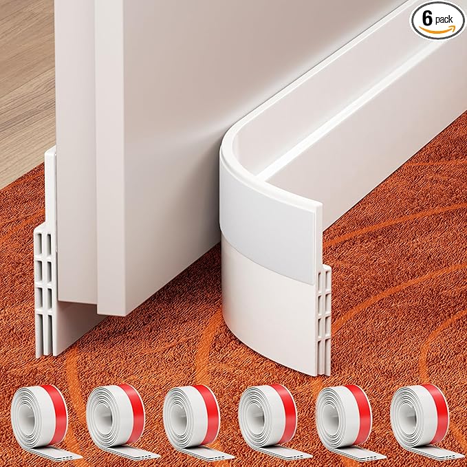 GroTheory 6 Pack Door Draft Stopper, Under Door Sweep for Exterior & Interior Doors, Weather Stripping Door Seal, Garage Window Blocker Noise Cold Air Insulation, Draft Guard White 2" W x 39" L