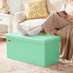 HAUSFRAU - 30 Inches Storage Ottoman Bench with Flipping Lid, Foldable Storage Chest Foot Rest for Living Room, Bedroom, Entryway, Load 660 lb, Synthetic Leather, Teal