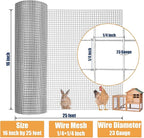 1/4inch 16Inch（H） x25Ft（L） 23 Gauge Mental Mesh Roll Hardware Cloth Chicken Fence Powder Coated Galvanized Welded Fence for Poultry Cage Home Improvement Projects