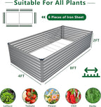 8x4x2FT Galvanized Raised Garden Bed Kit,Vegetable Plant Boxes-Rectangle Metal Flower Box,Large Planter Raised Beds Outdoor Garden for Planting,Fruit,Herb-Silver