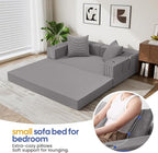 COMAX Futon Sofa Bed, 4‑in‑1 Convertible Sofa Bed, Folding Boneless Couches for Living Room, Fold Out Small Foldable Loveseat Floor Sleeper Comfy Mattress Lounge Space‑Saving, Light Grey