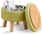 Wimarsbon Storage Ottoman, Modern Round Footrest with Soft Padded Seat, Teddy Velvet Footstool with Wood Legs, Accent Small Table or Plant Stand for Hallway, Living Room (Brilliant Green)