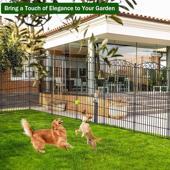 10 Panel No Dig Decorative Garden Fence - 48in H x 23.2 ft L, Tall Animal Barrier for Dogs Rabbits, Rustproof Metal Wire Panels for Yard, Patio, and Outdoor Border Use