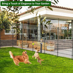 5 Panel No Dig Decorative Garden Fence - 48in H x 11.6 ft L, Tall Animal Barrier for Dogs Rabbits, Rustproof Metal Wire Panels for Yard, Patio, and Outdoor Border Use