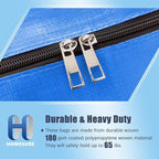 12 Pack Large Strong Moving Bags with Zippers & Carrying Handles - Water-Resistant - Heavy Duty Storage Tote for Space Saving, Fold Flat, Alternative to Moving Box (Sky Blue)