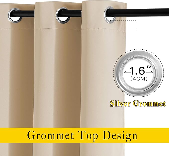 NICETOWN Blackout Biscotti Beige Curtains 84 inches Long, Thermal Insulated Solid Grommet Vertical Drapes Room Darkening Window Treatments for Bedroom, 2 Panels, W40 x L84