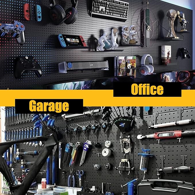 Peg Board, 4 Pack Metal Pegboard Panels with 50 Hooks, Black Pegboards Wall Organizer, Heavy Duty Peg Board for Walls Home, Garage Tool Storage, Office Organization, Craft Room, Kitchen