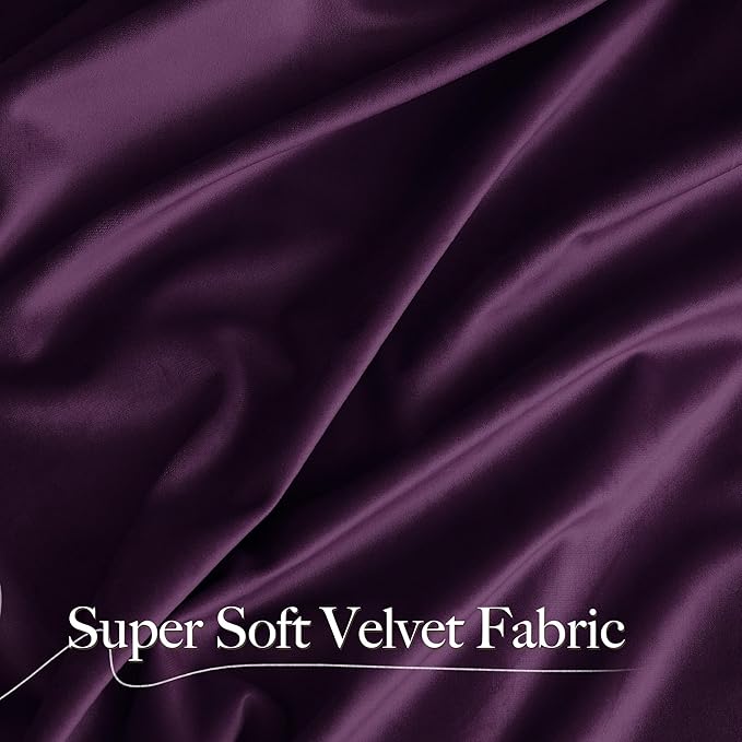 NICETOWN Purple Velvet Curtains 90 inch Long for Yoga Room, Dark Purple - Rod Pocket Romantic Vibe Home Decor Luxury Blackout Window Treatments for Bedroom and Living Room(2 Pieces, 52" Wide)