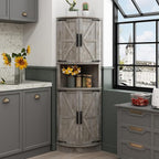 Vabches 64.8" Tall Farmhouse Corner Cabinet with 4 Doors and 5 Storage Shelves, Farmhouse Storage Cabinet with Barn Door Design, Home Space Saver for Living Room, Kitchen, Laundry Room,Grey