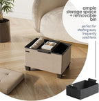 Storage Ottoman Cube with Small Bin, 16-in Square Ottoman with Storage for Living Room and Bedroom, Small Ottomans Foot Rest, Fabric Foot Stools Ottomans Max 330lbs, Taupe