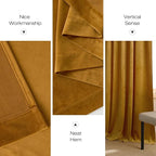 NICETOWN Yellow Velvet Curtains 90 inch Long for Airbnb and Living Room, Mustard Yellow - Rod Pocket Blackout Drapes Elegant Window Treatments for Home Gym(2 Pieces, 52" Wide)